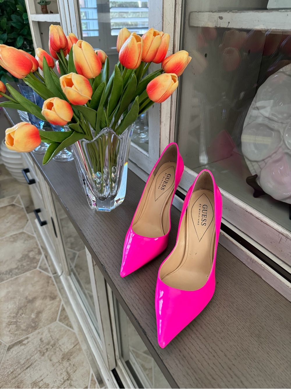 GUESS Women's Hot Pink Pointed Toe Pumps